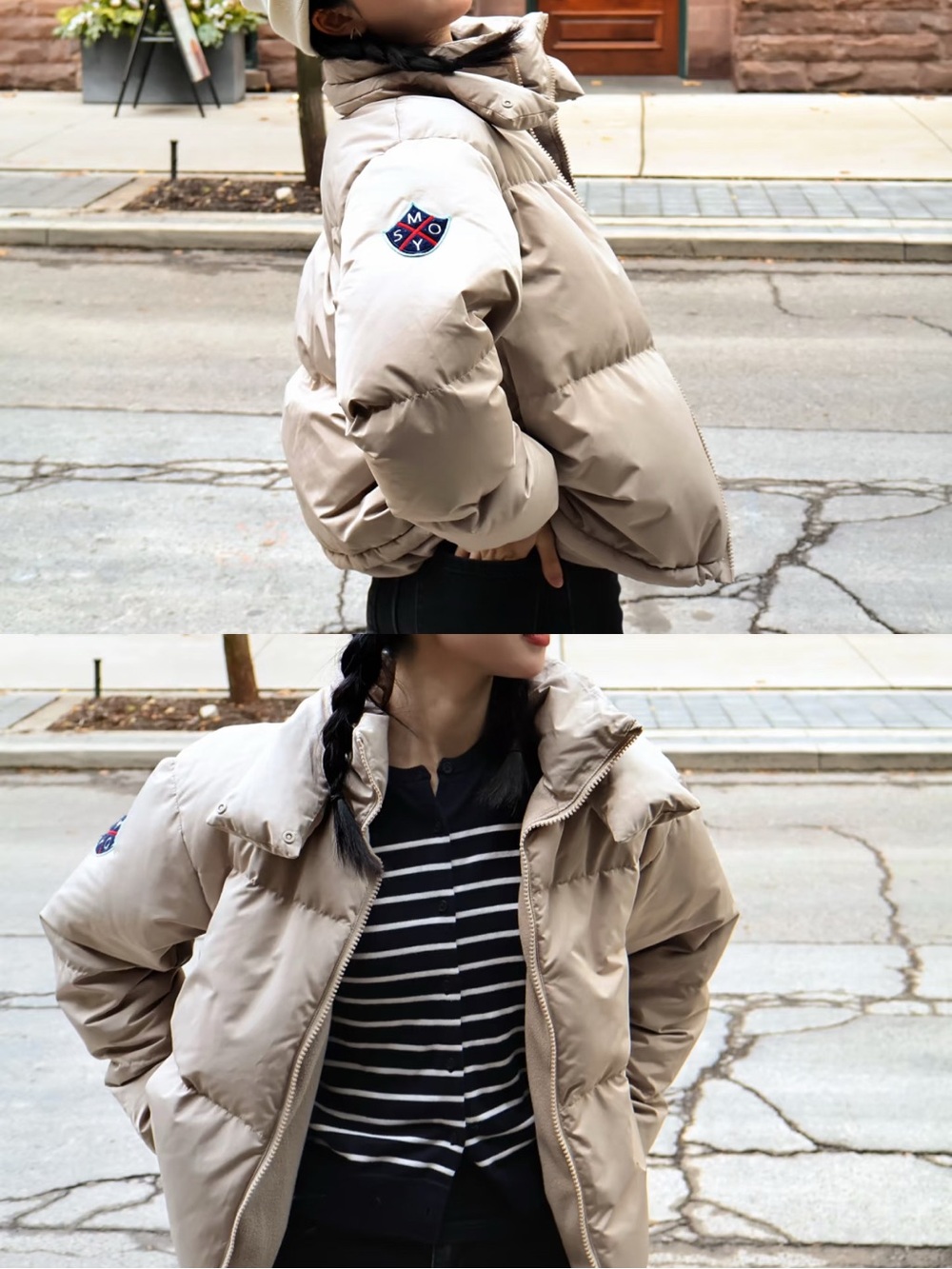 Moussy Neutral Beige Puffer Jacket with Ring Zip